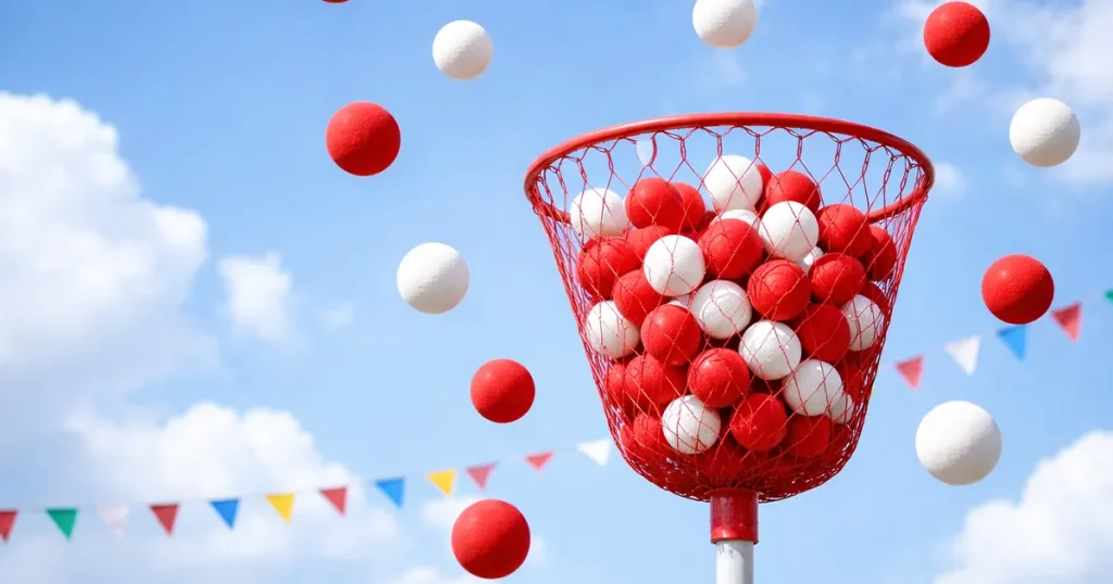 青空の下で行う運動会の玉入れの様子